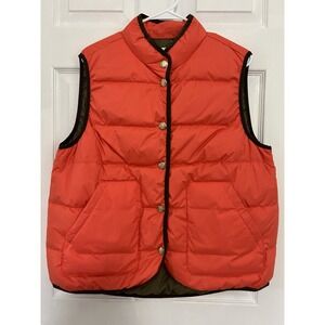 Brooks Brothers Womens Two Colored Orange Olive Green Puffer Vest Gold Buttons L